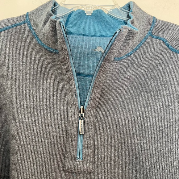 Tommy Bahama men’s reversible blue & grey ribbed quarter zip pullover sweater XL - Picture 12 of 16